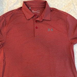 Red striped under amour golf shirt